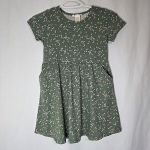 Girls Floral Cottagecore Dress Green Short Sleeve Twirl Pocket Dress‎ 6X
